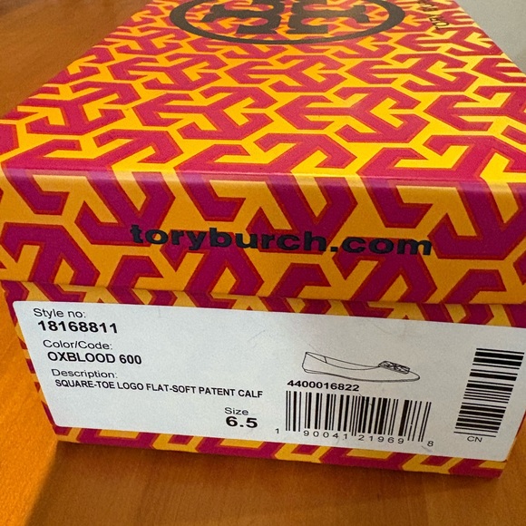 Tory Burch Maroon square toe Flats with Gold Detailing 6.5 - Picture 8 of 8